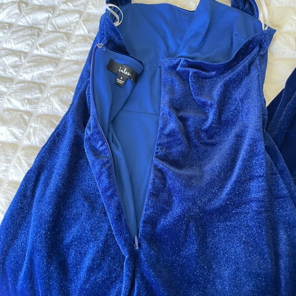 Lulu's Enchanting Touch Royal Blue Velour Velvet Halter Maxi Dress - Picture 13 of 15